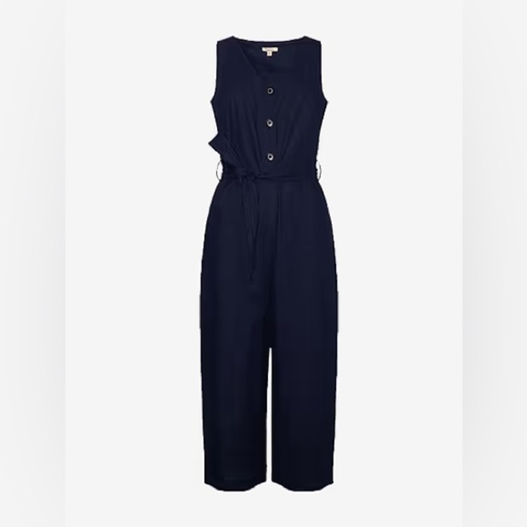 Barbour Dark Blue Penrose Button-Down Cotton/Linen Belted Jumpsuit NWT - Picture 6 of 12